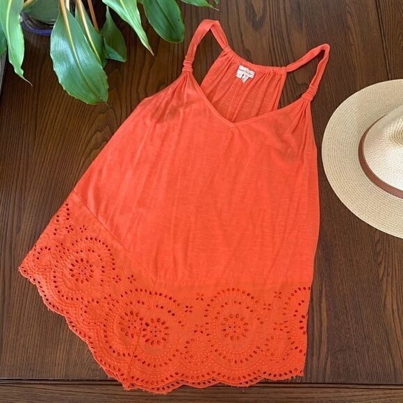 Meadow Rue Orange Eyelet Knotted Tank - Picture 2 of 10